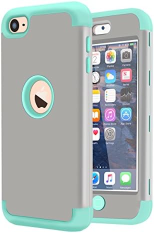 iPod Touch 5 Case, iPod Touch 6 Case, KZONOR 3in1 Hybrid Full Body Impact Resistant Shockproof Soft Silicone Bumper Case Cover for Apple iPod Touch 5th/6th Generation (Grey/Mint Green)