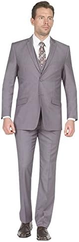 Tazio Mens Suit 2 Button 3 Piece Slim Fit Grey 50R