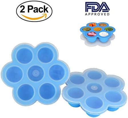 Set of 2 Packs 7 Holes Silicone Egg Bites Molds Baby Food Reusable Storage Container (Blue)