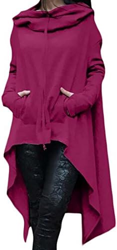 Keaac Womens Casual Hoodie High Low Hem Loose Sweatshirt Tops Rose Red 3XL