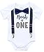 Noah's Boytique Personalized Name First Birthday Outfit Boy Gray and Navy Bow Tie Suspenders and Number One Cake Smash Outfit 1st 12-18/18 Months