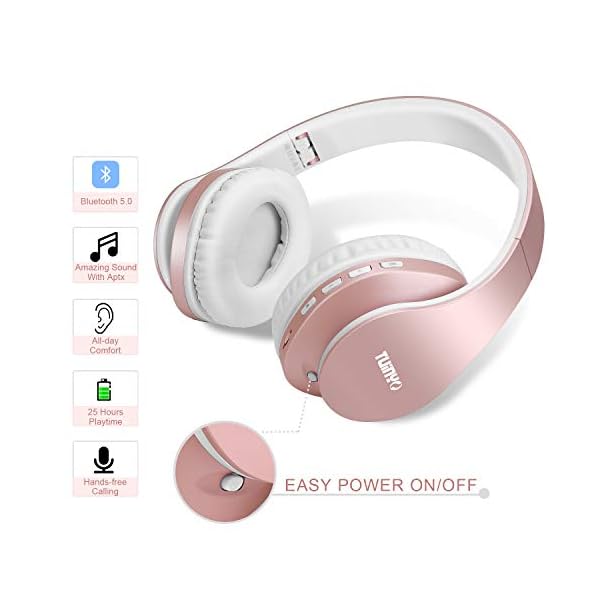 Bluetooth-HeadphonesTuinyo-Wireless-Headphones-Over-Ear-with-Microphone-Foldable-Lightweight-Stereo-Wireless-Headset-for-Travel-Work-TV-PC-Cellphone-Rose-Gold TUINYO Bluetooth Headphones, Wireless Headphones Over Ear with Microphone, Foldable & Lightweight Stereo Wireless…