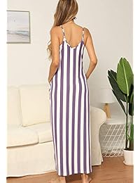 Levaca Vestido largo de verano suelto con bolsillos a rayas para dama