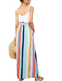 Vestido largo de cintura alta con volantes y rayas multicolores para mujer