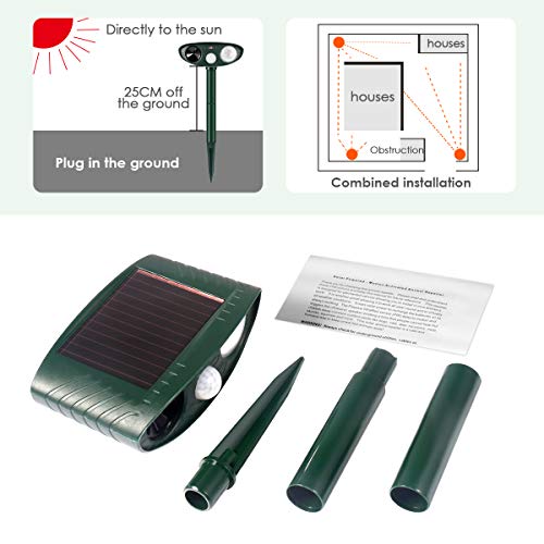 Ultrasonic Dog Repellent, Solar Powered Waterproof PIR Sensor Repeller for Cats, Dogs and More