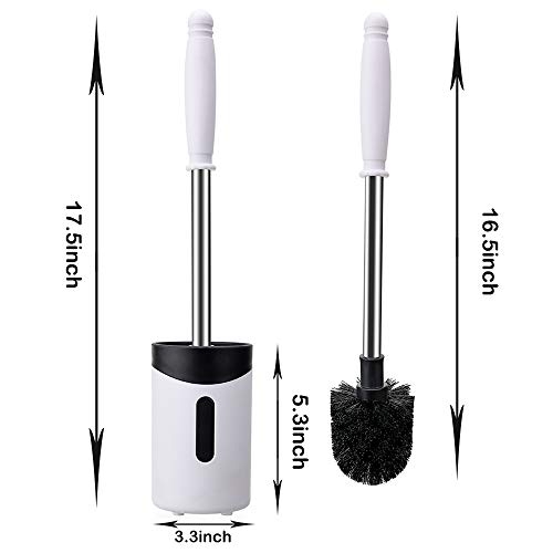 Glendan 2 Pack Toilet Brush and Holder Upgraded Modern Design with Kinsky Strong Bristles,Bathroom Toilet Bowl Brush Set,Toilet Cleaning Brush Kit (White)