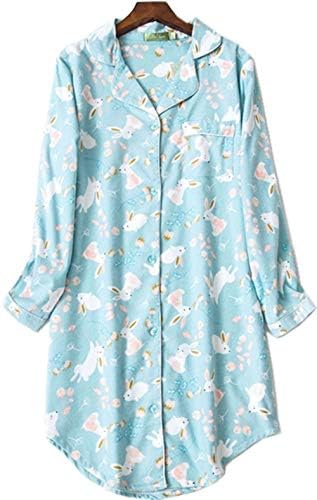 Luckytung Women's Flannel Nightshirt Button Down Boyfriend Nightgown Mid-Long Style Sleepshirt