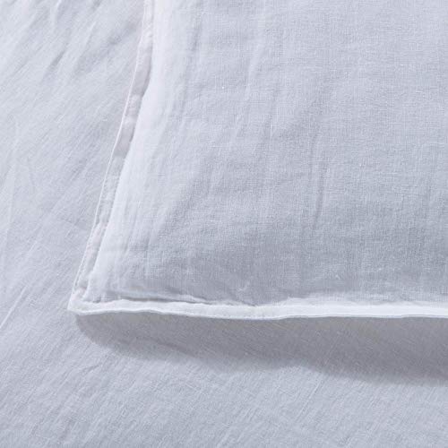 meadow park Stone Washed French Linen Duvet Cover Set 2 Pieces - Super Soft, Twin Size - 68 inches x 90 inches -Sham 20 inches x 26 inches, Basic Style, White Color - Thumbnail 2