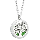 Tree of Life Aromatherapy Essential Oil Diffuser Necklace - 316L Stainless Steel Locket Pendant - for Women,Girl,Wife Gift with Elegant Box By Jenia