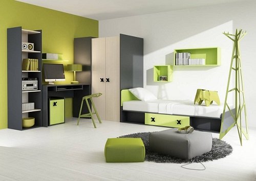 Kinderzimmer Iks 01 7 Tlg Jugendzimmer Children Furniture In Der Farbe Anthrazit Eiche Grun Gunstig Kaufen