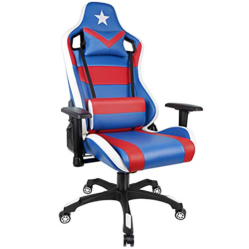 PC Gaming Chair High Back Racing Chair with Adjustable Armrest Blue Red USA Game Chair with Lumbar Support for Men and Women