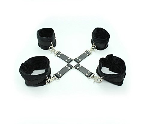 Demarkt Bondage Restraint Plush handcuffs Ankle Cuffs and Wrist Cuffs Behind Back Fetish Slave Toys(Leather Harness)