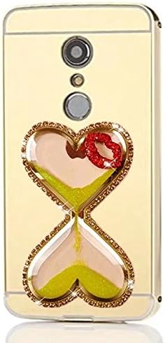 ZTE Axon 7 Mirror Case, QKKE [Liquid Hourglass Series] Metal Air Aluminum Bumper Detachable + Mirror Hard Back Case 2 in 1 Cover Ultra-Thin Frame for ZTE Axon 7(Hourglass Lip/Gold)