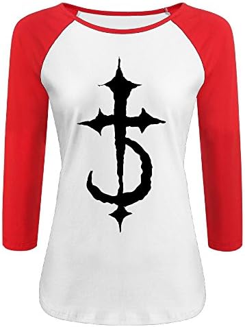 Women's DevilDriver 100% Cotton 3/4 Sleeve Athletic Raglan Sleeves T-Shirt Red US Size S