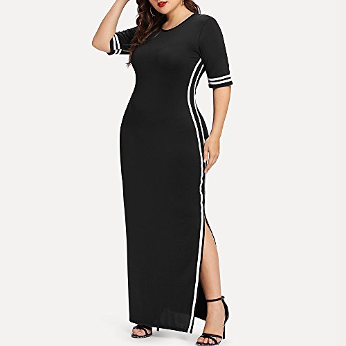 Plus Size Maxi Dresses for Women 3X,Women Fashion Long Sport Dress Casual Slim Stripe Split Dress,Black,5XL - Thumbnail 5