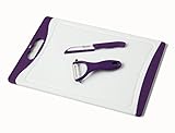 BLOWOUT SALE Chef Made Easy Large Plastic Cutting Board (Purple) with Drip Groove Includes Free Bonus Ceramic Peeler and 3