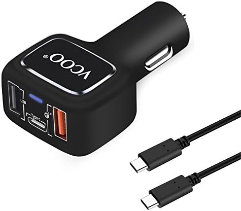 USB Type C Car Charger, Quick Charge 3.0, 3 Ports Fast Qualcomm QC 3.0 + Type-C for iPhone 6/6S/7 Plus, iPad, Samsung Galaxy S6/S7 Edge, Google Nexus 5X/6P, LG V20 G5, HTC 10 with USB C to USB C Cable