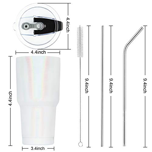 Toopify 30oz Stainless Steel Insulated Sparkle White Tumbler Travel Mug with Straw Slider Lid, Cleaning Brush, Double Wall Vacuum - Thumbnail 5