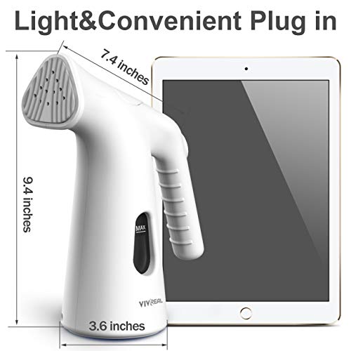 VIVREAL Steam Iron for Clothes, Handheld Garment Steamer for Soft Fabrics and Clothes, Fast Heat-Up, Auto-Off, Remove Wrinkles/Sterilize/Sanitize/Defrost, 120ml Clothes Steamer for Home Office Travel