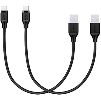 AUKEY USB C Cable Short, [2-Pack] 0.7ft 0.2m USB Type C Cable Fast Charge for Samsung Galaxy Note 9 Note 8 S10 S10+ S9 S8, LG V30 V20 G6 G5, HTC 10, Perfect Size for Power Bank and Portable Charger
