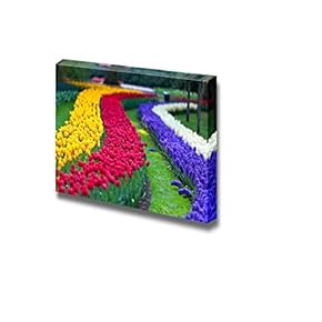 Bright Flowerbed in Keukenhof Famous Holland Spring Flower Park - Canvas Art Wall Art - 12" x 18"