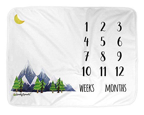 LovelySprouts Premium Fleece Monthly Milestone Blanket | Will Not Wrinkle Or Fade Like Muslin Blankets | Large 60 x 40 Size | The Original | Perfect for Baby Boy Or Girl Photo Props, Mountain