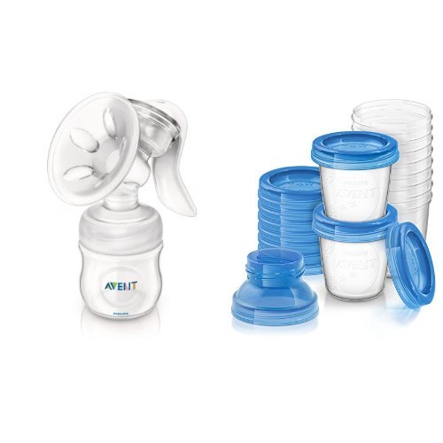 Philips Avent Manual Comfort Breast Pump and Breast Milk Storage Cups, 6 Ounce (Pack of 10)