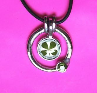Kappier Real Four Leaf Clover Necklace - Round Pendant, Black Cord