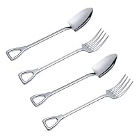 Whale GoGo Novelty Stainless Steel Flatware Shovel Fork Spoon Set, Including 2 Forks and 2 Spoons (Large)