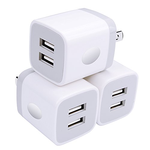 Wall Charger, USB Brick 3Pack 2.1A/5V Dual Port USB Plug Charger Cube Power Adapter Fast Charging Block for iPhone X 8 7 6 Plus 5S, iPad, Samsung Galaxy S8 S7 S6 Edge, LG, ZTE, Moto, Android Phone