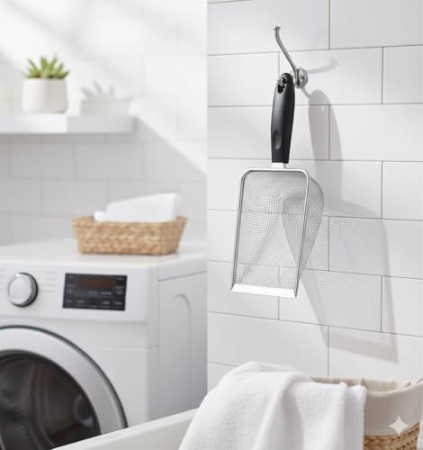 Pá Higiênica para Gatos e Cães em Aço Inox, Peneira para Caixa de Areia, Durável e Fácil de Limpar