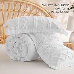Bedsure Tufted Boho Comforter Set Full - Khaki Boho