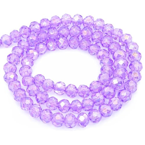 Pack of 85 Czech Bohemian Crystal Beads, 6 mm, Czech Beads, CZ Faceted Rondelle Beads, Glass Beads, 1 Strand (Light Purple AB)
