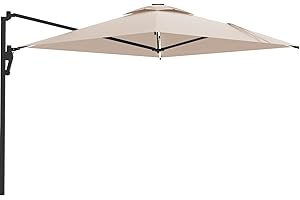 U-MAX 10ft Solar LED Wall Mounted Outdoor Patio Umbrella, Rectangular Large Offset Cantilever Umbrellas with 180° Rotation Su