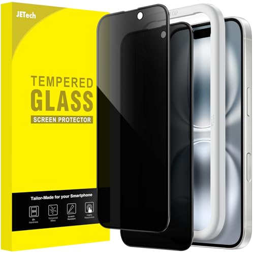 JETech Full Screen Privacy Screen for iPhone 16 6.1 Inch, Black Edge Anti-Spy Tempered Glass Screen Protector with Easy Installation Tool, Does Not Influence the Case, Pack of 2