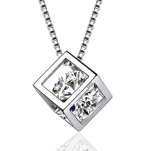 DOMEI Sterling Silver Pendant Necklaces for Women Girls, Jewelry for Mom Girlfriend Wife Friends with Sparkling Round Cubic Zirconia (Magic Cube)