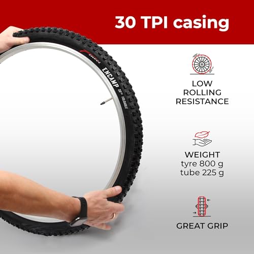 Fincci Bici Copertoni mtb 26 x 2.25 - Coppia Pieghevole Nero Pneumatici con 2 camera d’aria Schrader 57-559 - Biciclette Gomme 26" per Adulto Donna e Uomo - Imballaggio Accessori per Mountain & E bike