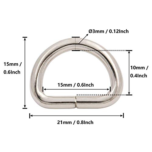BIKICOCO Metal D-Rings Buckle, 3/5 inch Non-Welded for Webbing Sewing DIY - Silver - Pack of 50
