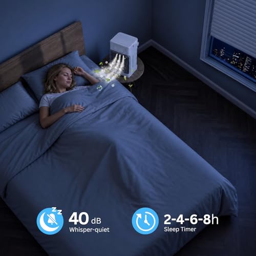 Portable Air Conditioner, 3 Speeds, 3 Mist Settings, 1100ml XL Water Tank, 2~8h Timer, Air Conditioner Portable, Climatiseur Portatif, Personal Small Mini Air Conditioner Cooling Fan for Room Bedroom