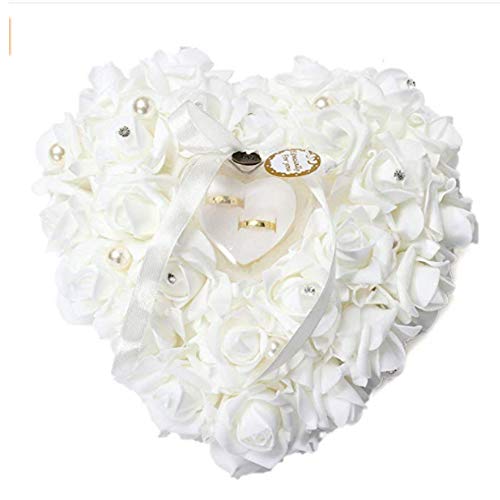 GOTOTOP White Wedding Pillow Romantic Heart Shaped Wedding Cushion Jewelry Box Valentine Day Box Wedding Favors