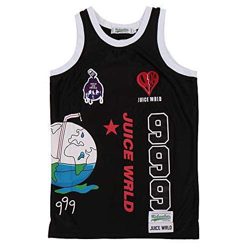 Men's Juice Wrld 999 Hip Hop Rap Basketball Jersey Stitched Black Size