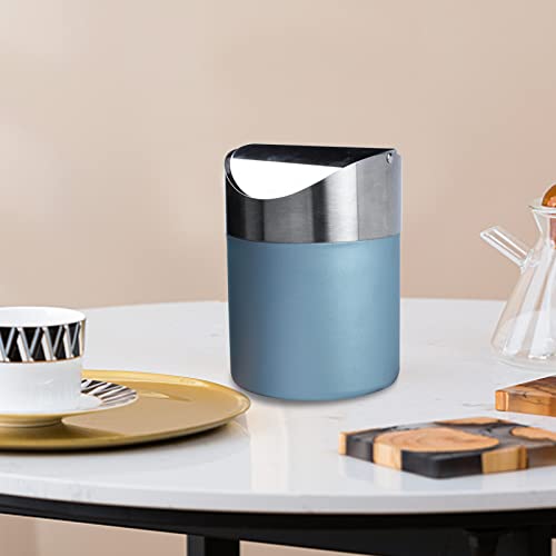 LOVEINUSA Countertop Trash Can with Swing Lid, 1.5L Mini Table Trash Can Brushed Stainless Steel Garbage Bin Light Blue for Office Bar Kitchen Bathroom