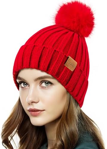 ZOORON Womens Winter Knitted Beanie Hat with Faux Fur Pom  display picture 3