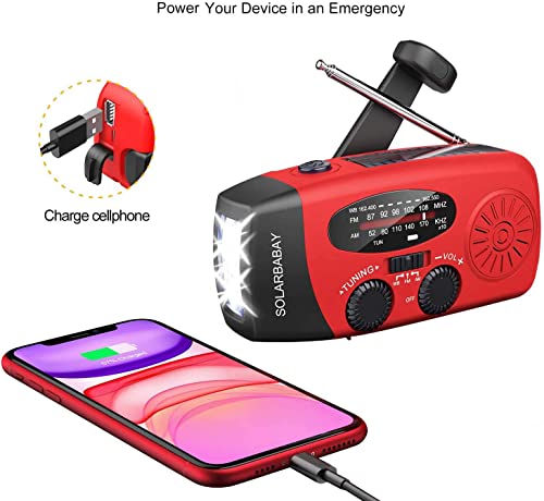 Emergency Solar Radio, Self-Powered Crank Radio with LED Flashlight, AM/FM/WB Weather with 2000mAh Rechargeable Battery for Smart Phone Emergency Charging