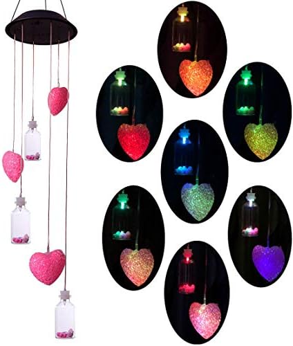 Viewpick Wind Chime Solar Powered Multi Color Changing Wishing Bottles Lucky Star and Heart Shape Wind Bell for Home Party Decorations