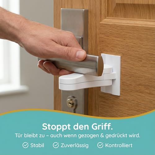 Seguridad para puerta infantil [2 unidades] – Seguridad infantil para puertas y puertas interiores – Seguridad infantil para puerta sin necesidad de taladrar, fusible para picaporte y cerradura de
