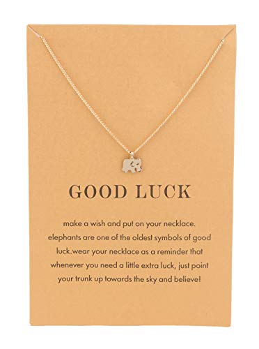 Zealmer Good Luck Elephant Gold Dipped Thin Chain Message Card Wish Necklace for Women