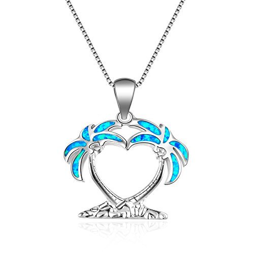 Blue opal pendant open jewelry heart palm tree white go…