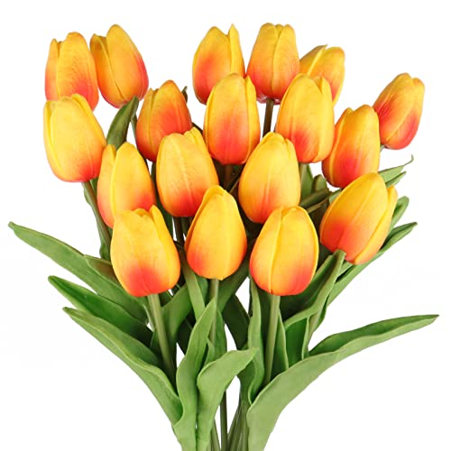 Beferr 10pcs Tulips Artificial Flowers Faux Tulip Real Touch Fake Flowers Bouquets Arrangements for Mothers Day Easter Spring Flowers Gifts Home Table Decor Orange