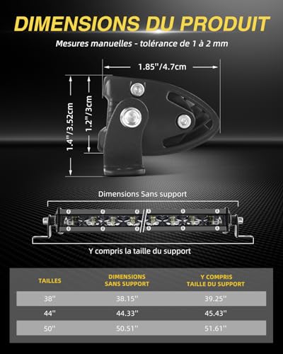 CO LIGHT 44 Inch LED Bar 112cm Single Row Combo Beam for Off-Road Driving with Mounting Brackets and 6D Reflectors Suitable for Trucks, Cars, Cabs, Boats, ATV/UTV